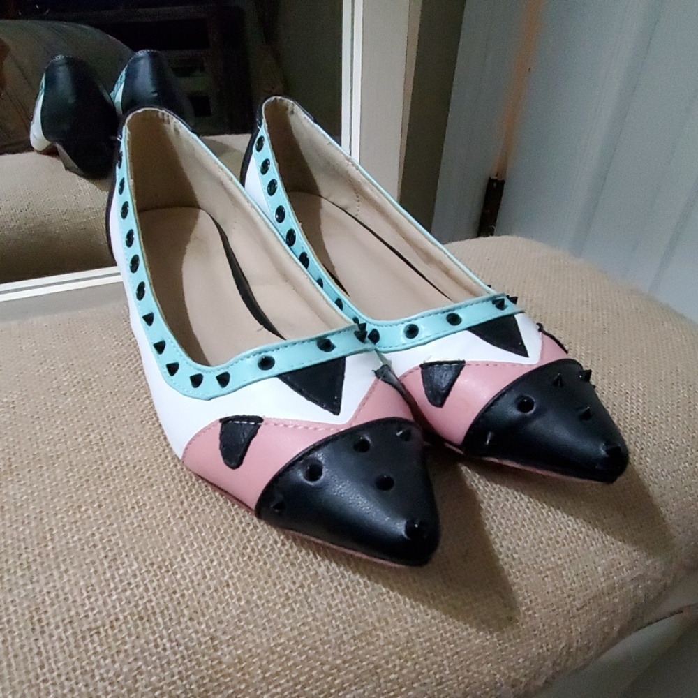 Low heels pink black mint white unique design